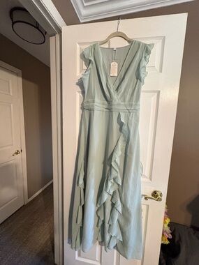 Women's Ruffle Wrap V-Neck Maxi Dress in Light Sage